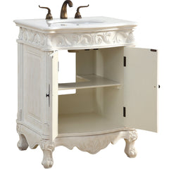 Single Vanity with Undermount Sink in Antique White with Ivory White Engineered Marble Top