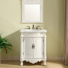 Single Vanity with Undermount Sink in Antique White with Ivory White Engineered Marble Top