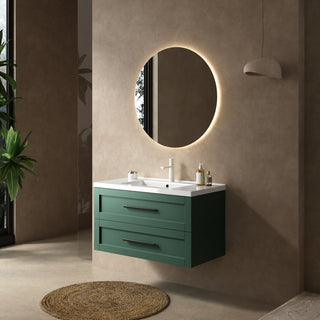 Single Vanity with White Ceramic Sink and 2 Drawers, Wall Mounted, Green