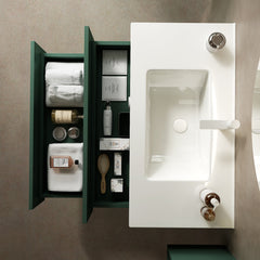 Single Vanity with White Ceramic Sink and 2 Drawers, Wall Mounted, Green
