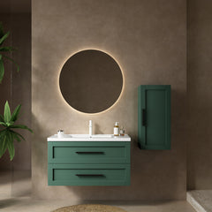 Single Vanity with White Ceramic Sink and 2 Drawers, Wall Mounted, Green