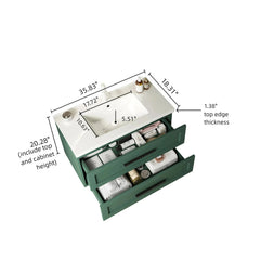 Single Vanity with White Ceramic Sink and 2 Drawers, Wall Mounted, Green