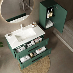 Single Vanity with White Ceramic Sink and 2 Drawers, Wall Mounted, Green