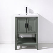 Single Vanity with White Ceramic Top and Undermount Sink in Pewter Green