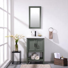 Single Vanity with White Ceramic Top and Undermount Sink in Pewter Green