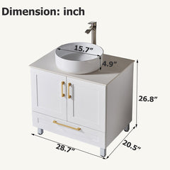 Single Vanity with White Cultured Marble Top and Gold Hardware