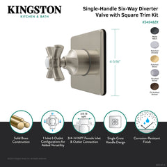 Six-Way Diverter Valve, Tulare, Single Handle with Square Trim in Polished Chrome