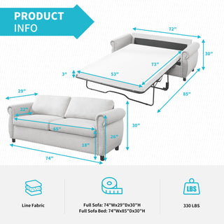 Sleeper Loveseat, Full Size Pull-Out Sofa Bed, Nailhead Trim