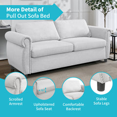 Sleeper Loveseat, Full Size Pull-Out Sofa Bed, Nailhead Trim
