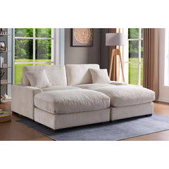 Sleeper Sectional Sofa Bed, U-Shaped, Reversible, Beige Fabric, Black Legs
