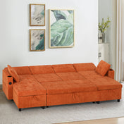Sleeper Sectional Sofa, U-Shaped, Orange Chenille, Metal Frame