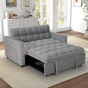 Sleeper Sofa Bed, Full Size, White Microfiber, Black Legs