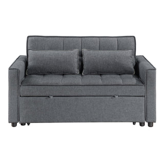Sleeper Sofa Bed, Twin Size, Dark Gray Polyester Linen, Black Legs