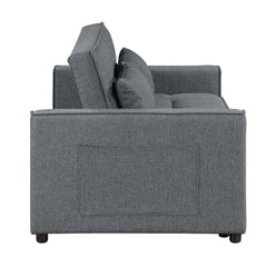 Sleeper Sofa Bed, Twin Size, Dark Gray Polyester Linen, Black Legs