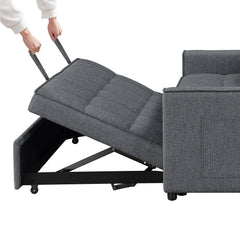 Sleeper Sofa Bed, Twin Size, Dark Gray Polyester Linen, Black Legs