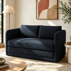 Sleeper Sofa, Twin Size, Navy Blue Polyester with Black Legs