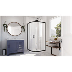 Sliding Shower Enclosure with Base, Prime, Semi-Frameless, Round, 36 In, Matte Black