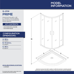 Sliding Shower Enclosure with Base, Prime, Semi-Frameless, Round, 36 In, Matte Black