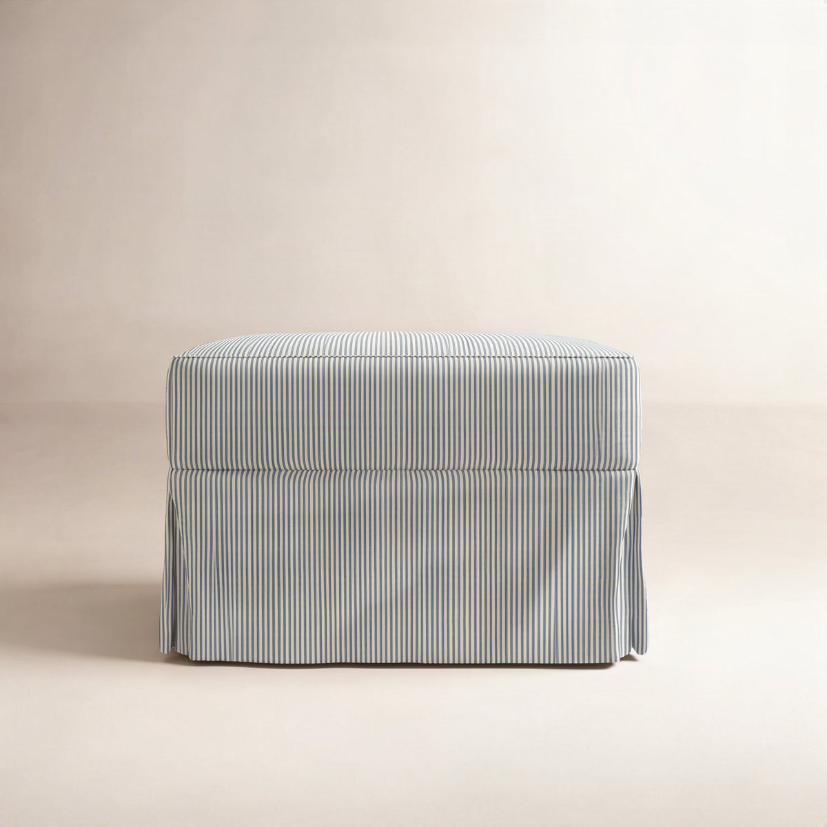 Slipcovered Ottoman, Woven Stripe Fabric with Black Wood Legs
