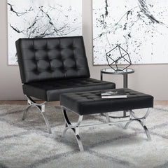 Slipper Chair, Black Faux Leather with Chrome Legs