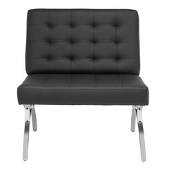 Slipper Chair, Black Faux Leather with Chrome Legs