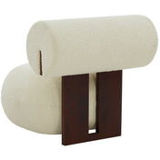 Slipper Chair, Ivory Faux Shearling, Brown Legs