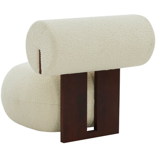 Slipper Chair, Ivory Faux Shearling, Brown Legs