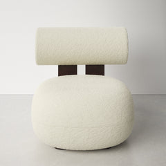 Slipper Chair, Ivory Faux Shearling, Brown Legs
