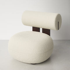 Slipper Chair, Ivory Faux Shearling, Brown Legs