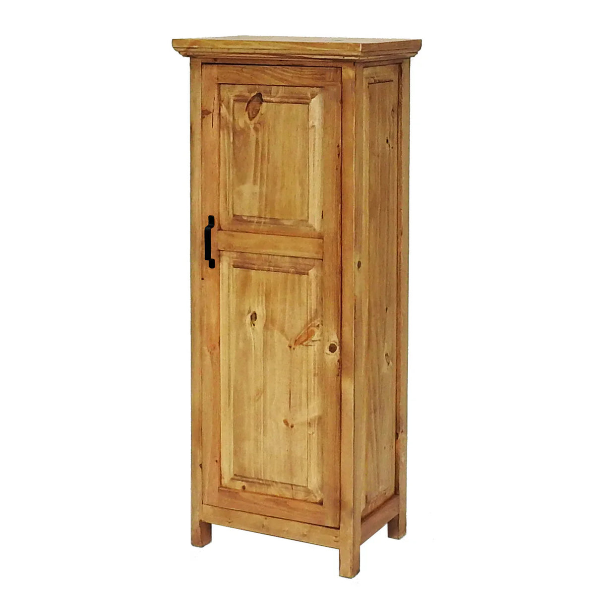 Small Armoire in Solid Pine with Hinged Door, Medium Rustic Stain
