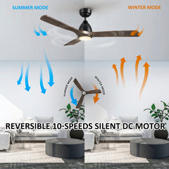 Smart Ceiling Fan, 48 in with 3 Solid Wood Blades in Black