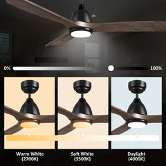 Smart Ceiling Fan, 48 in with 3 Solid Wood Blades in Black