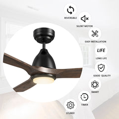Smart Ceiling Fan, 48 in with 3 Solid Wood Blades in Black