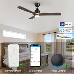 Smart Ceiling Fan, 48 in with 3 Solid Wood Blades in Black