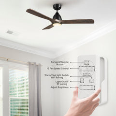 Smart Ceiling Fan, 48 in with 3 Solid Wood Blades in Black