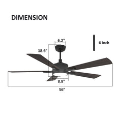 Smart Ceiling Fan, 56 Inch, Black with Plywood Blades