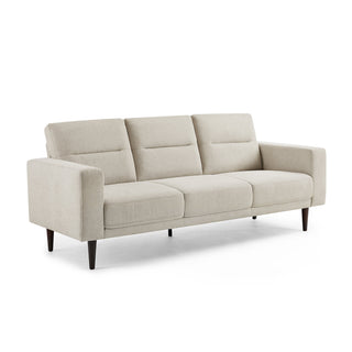 Sofa, 3-Seat, Beige Linen Blend with Black Wood Legs