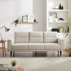 Sofa, 3-Seat, Beige Linen Blend with Black Wood Legs