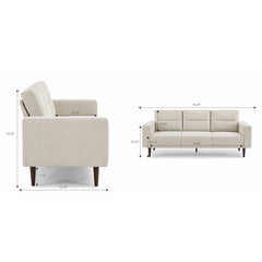 Sofa, 3-Seat, Beige Linen Blend with Black Wood Legs