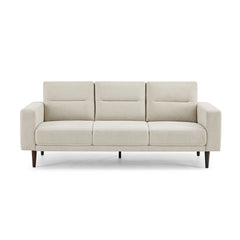 Sofa, 3-Seat, Beige Linen Blend with Black Wood Legs