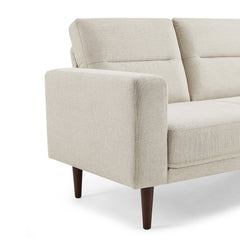 Sofa, 3-Seat, Beige Linen Blend with Black Wood Legs