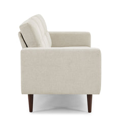 Sofa, 3-Seat, Beige Linen Blend with Black Wood Legs