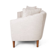 Sofa, 3-Seat, Beige Polyester with Brown Wood Legs