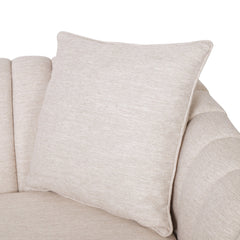 Sofa, 3-Seat, Beige Polyester with Brown Wood Legs