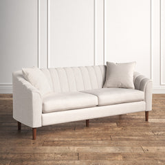 Sofa, 3-Seat, Beige Polyester with Brown Wood Legs