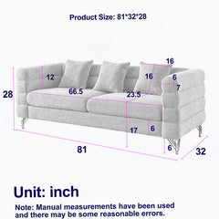 Sofa, 3-Seat, Black Fabric, 81 Inch Wide, Wood Frame
