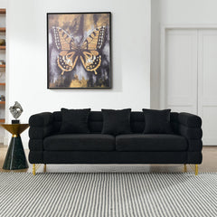 Sofa, 3-Seat, Black Fabric, 81 Inch Wide, Wood Frame