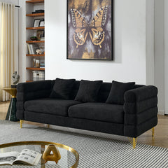 Sofa, 3-Seat, Black Fabric, 81 Inch Wide, Wood Frame