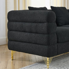 Sofa, 3-Seat, Black Fabric, 81 Inch Wide, Wood Frame