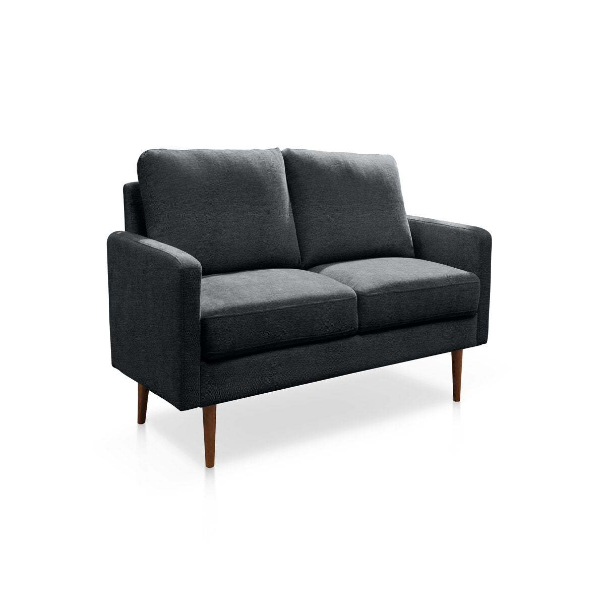 Sofa, 3-Seat, Dark Gray Polyester with Brown Wood Legs